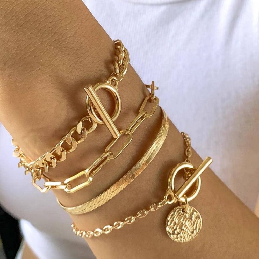 New 4 piece Elegant Gold Bracelet Set